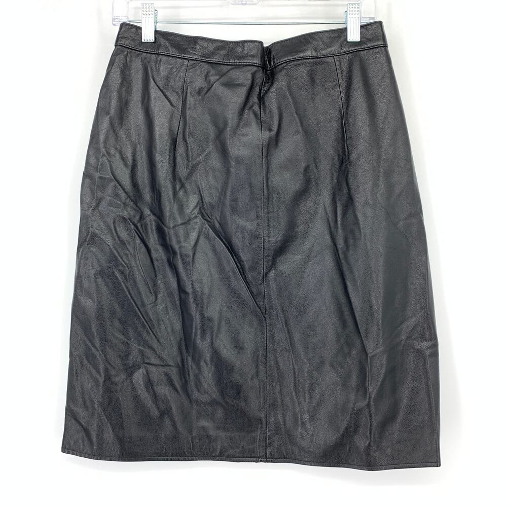 Coldwater Creek Black Leather Skirt Womens Size 8 Above Knee A-Line Cowhide